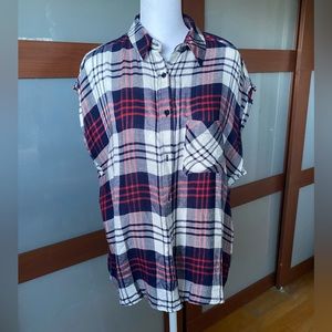 Plaid flannel shirt.